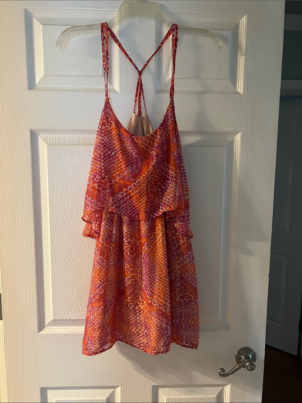 Ecote Pink & Orange Strappy Tiered Mini Dress